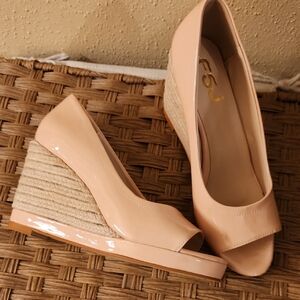FSJ Pinkish Wedge Sandals Peep-Toe Design
